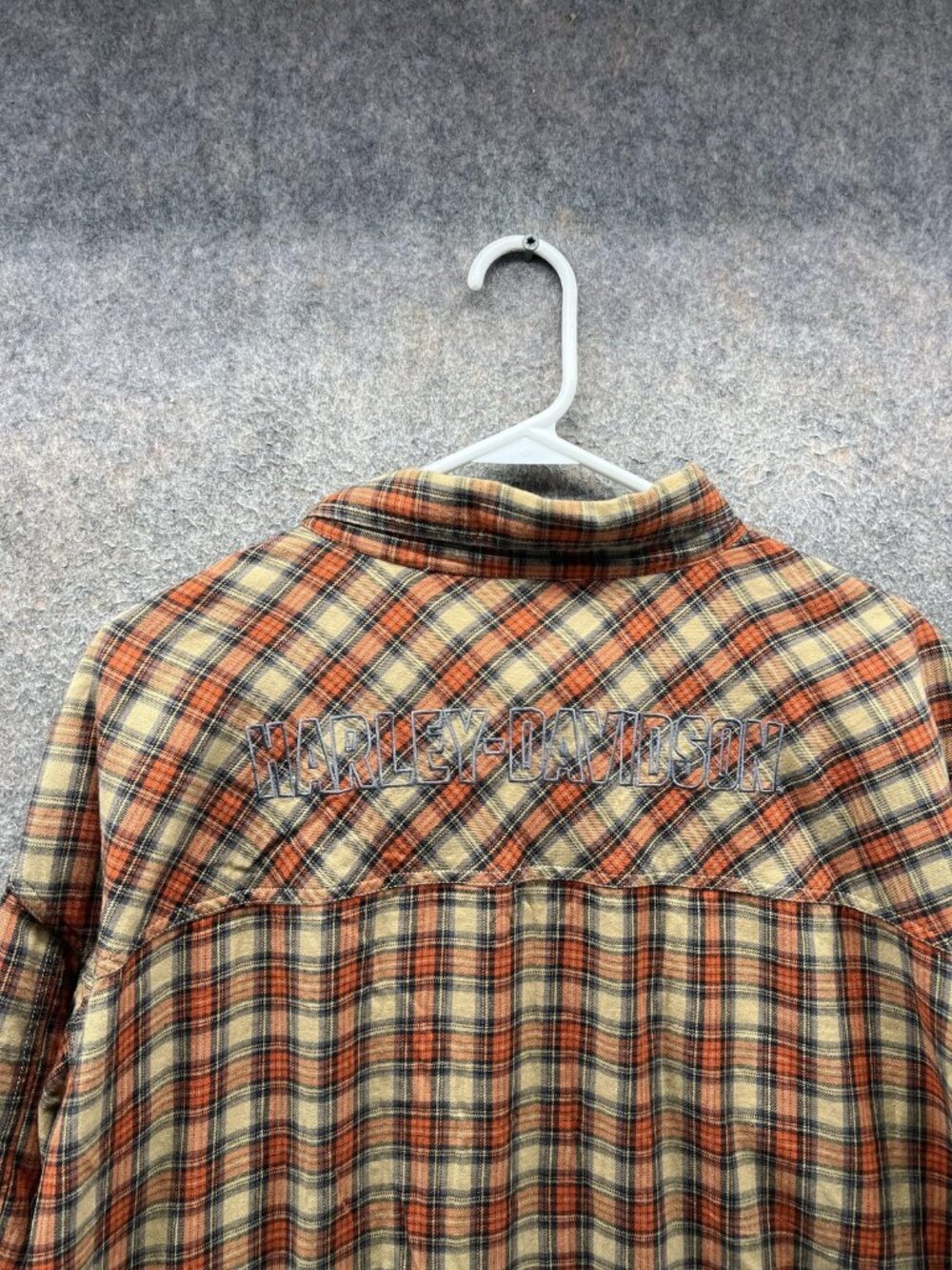 Harley-Davidson Shirt Mens XL Orange Plaid Long Sleeve Snap Front Flannel Casual - Picture 8 of 10